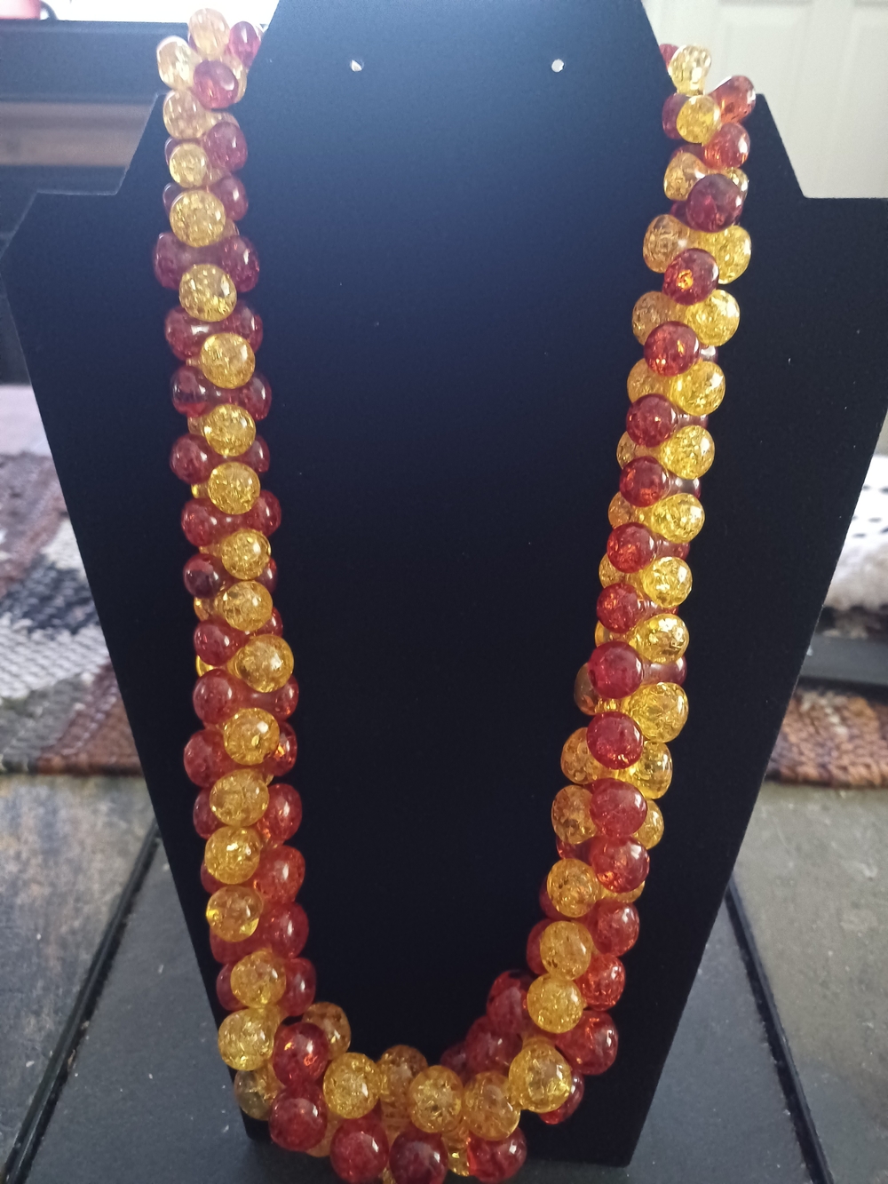 Orange And Gold Bead Spiral Necklace - Women Jewelry 10"drop - Picture 1 of 5